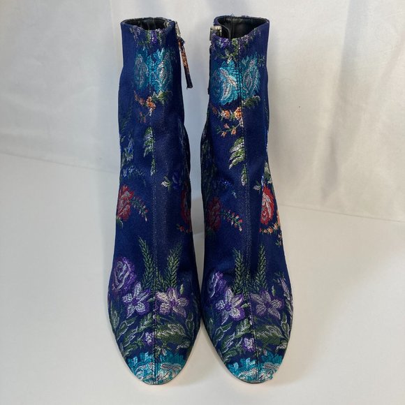 Zara - Spain Basic Collection Jaquard Flower Boots Size 8 Navy Blue / Fl… - Picture 2 of 8